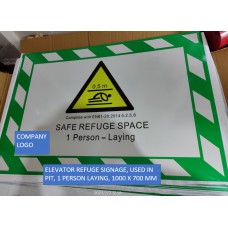 ELEVATOR REFUGE SIGNAGE, USED IN PIT, 1 PERSON LAYING, 1000 X 700 MM